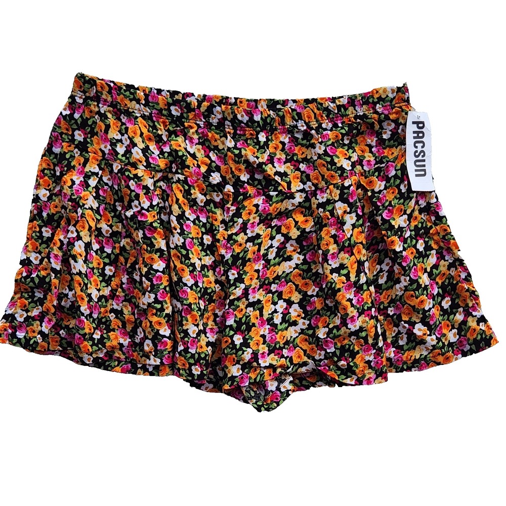women's PACSUN Floral Shorts LA‎ Hearts flowy elastic waist Rayon size Medium